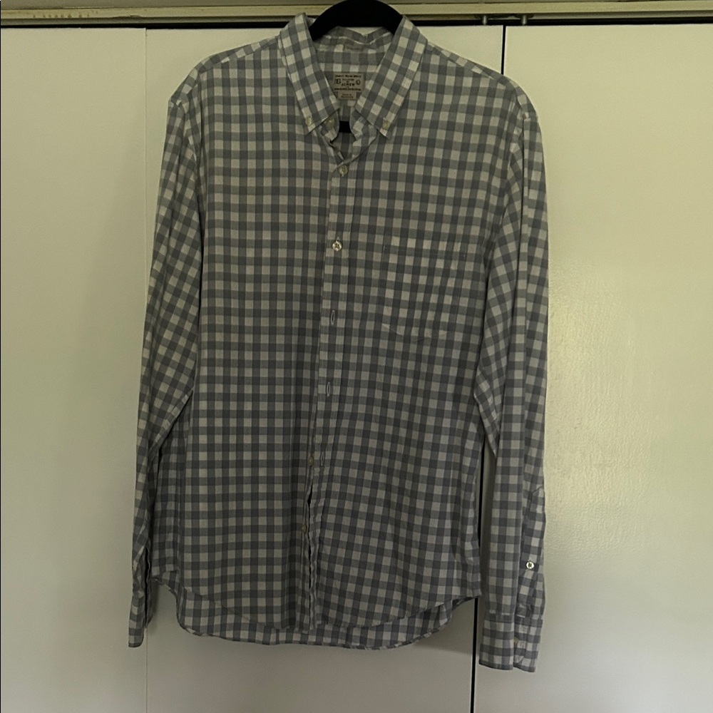 J. Crew Gray and White Gingham Shirt